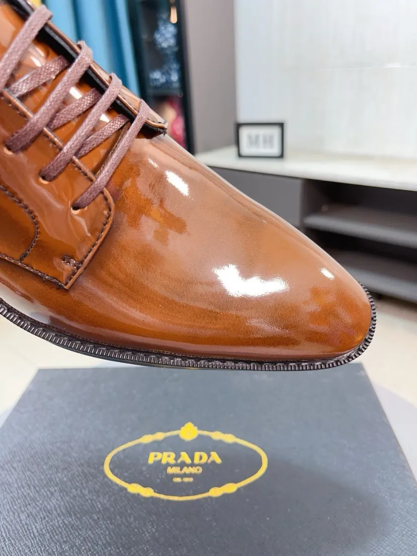 Men's shoes 💰560🌹🌹[Prada leather shoes] Top purchasing agency Original imported Italian custom-made cowhide leather surface, ➕Fully imported water-dyed breathable cowhide lining, original factory special molded sole, super comfortable, size: 38-44